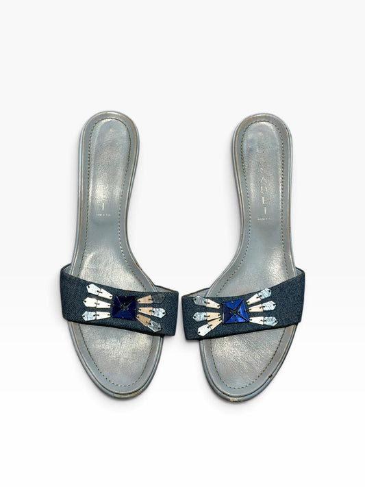 Casadei blue denim beaded mules (39)